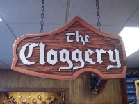 sign in a shoe store demarcating 'The Cloggery'