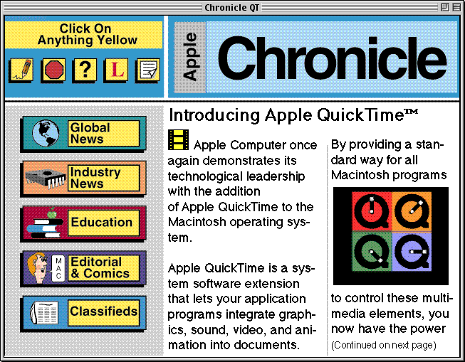 front page of the Apple Chronicle, showing the first part of the article "Introducing Apple QuickTime™"