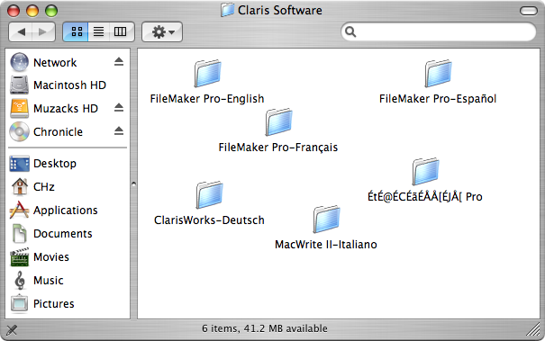 directory of Claris demo applications, showing the different apps available for different languages