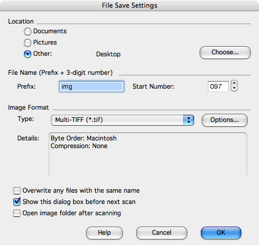 File Save Settings dialog